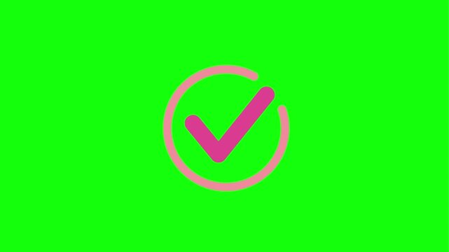 Animated checkmark inside a circular border with a rotating arrow, green screen.