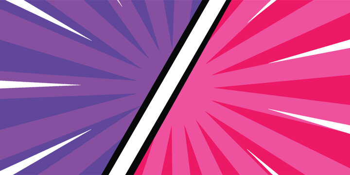 Abstract comic style split background with purple and pink rays.
