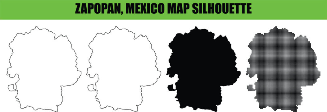 Zapopan mexico map silhouette, outline, solid, and dotted design elements for geography, travel, and cartography projects.