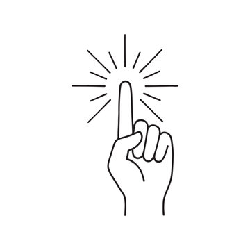 Hand with index finger pointing up and sunburst
