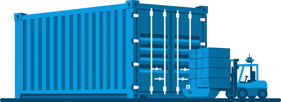 Blue Forklift Moves Shipping Containers.