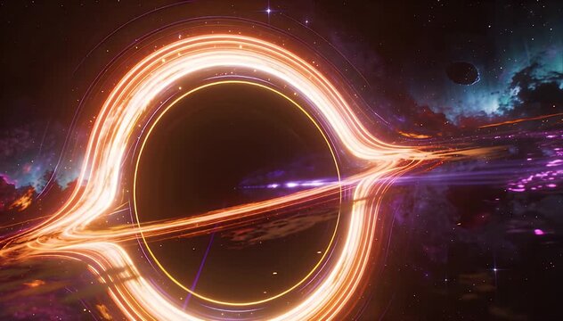 Space Black Hole in Space with Glowing Ring, Light Streaks, Abstract Cosmic Scene with Purple and Orange Glow, Deep Space Universe Galaxy Star Glow