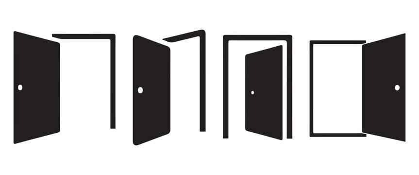  Black Door Icon Set &ndash; Open and Closed Doorway Vector Symbols Collection Web
