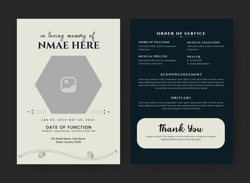Funeral Template for Memorial Program. Minimalist Funeral ainvitation Card Bifold Brochure Design Layout.