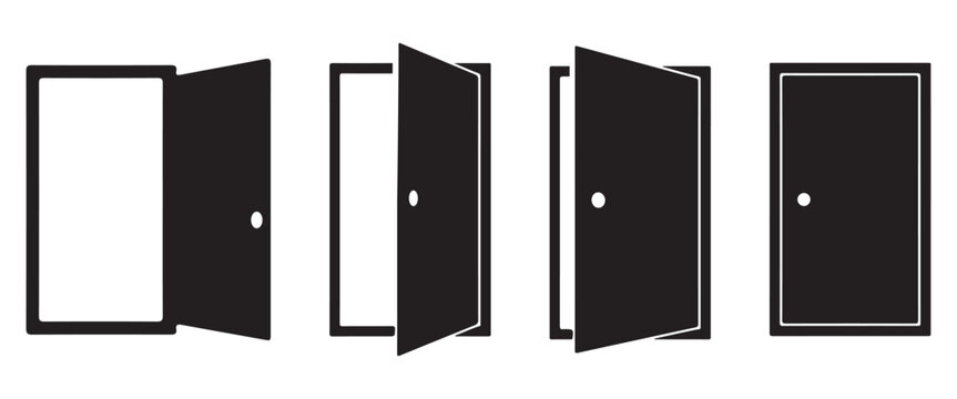  Black Door Icon Set &ndash; Open and Closed Doorway Vector Symbols Collection Web