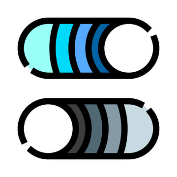 User interface element showing a horizontal slider button in both activated blue and deactivated grey positions for a digital setting or control panel