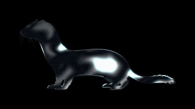 Silver metallic weasel silhouette. Alpha channel. Seamless loop video