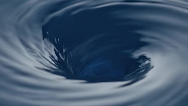 Abstract close up of a powerful blue water whirlpool vortex showing fluid motion and dynamic energy.