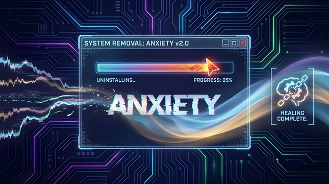 Cyber Anxiety Uninstall Progress Healing Neon Recovery Digital Artwork.
