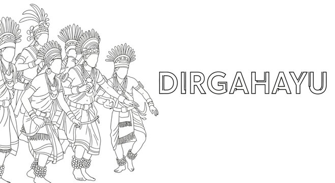 Indonesian traditional dancers line drawing for celebration.