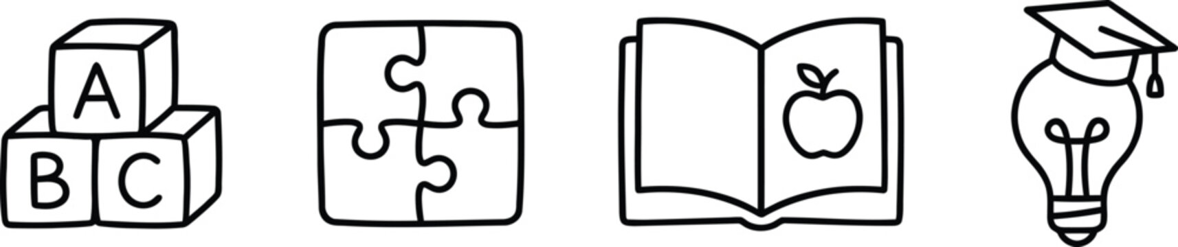 Back to School Education Vector Set with ABC Blocks Puzzle and Learning Icons