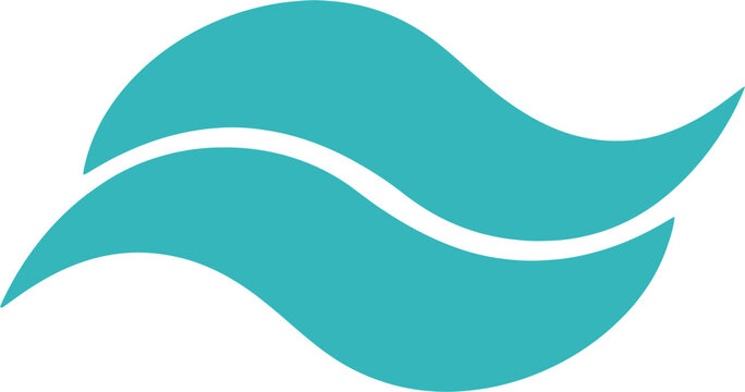 A simple, clean, and modern abstract logo design featuring two parallel, flowing, wavy teal shapes.