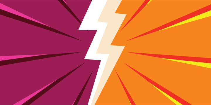 Abstract lightning bolt dividing vibrant colored backgrounds.