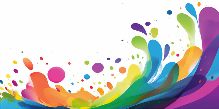 A vibrant vector illustration features colorful paint splashes and abstract shapes with butterflies and flowers for a festive summer party design