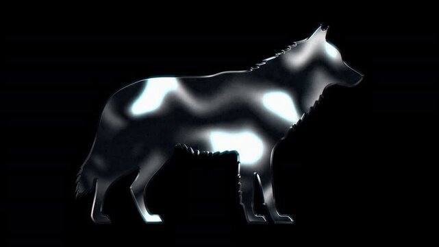 Silver metallic wolf silhouette. Alpha channel. Seamless loop video