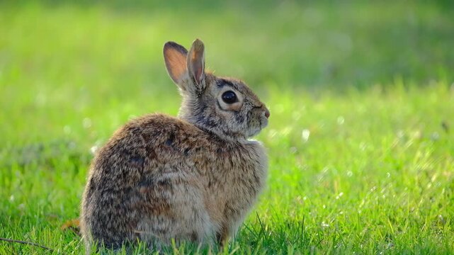 Wild Rabbit Sitting in Grass Nature Wildlife Video