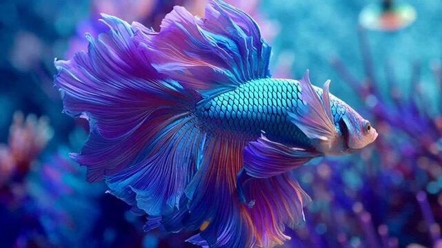 Colorful Tropical Fish Swimming in a Blue Aquarium with Coral Reef Underwater Marine Life Illustration