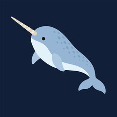 Cute Narwhal Cartoon Playful Light Blue Flat Vector Illustration for Childrens Educational Content © MD. MAHRUF ZAMAN