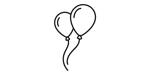 Two simple party balloons icon with strings in a minimalist line art style for celebration and event design graphics Vector, illustration © Nippon_Art Gallery