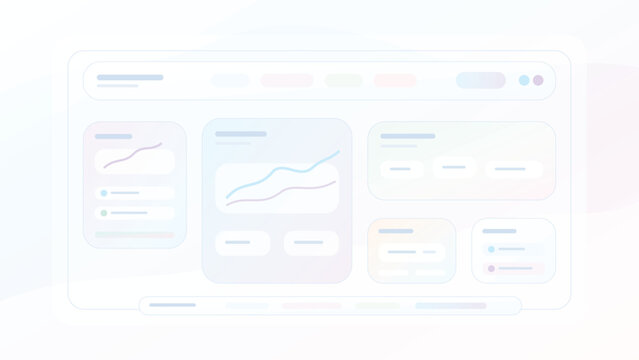 Pastel analytics SaaS dashboard with floating interface widgets, responsive admin cards and modern web application workspace layout panels