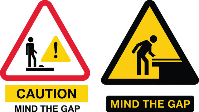 Caution mind the gap warning signs