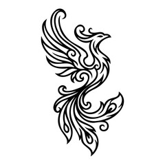 Fototapeta premium Elegant Phoenix Tattoo Design in Black Ink Featuring Flowing Lines and Intricate Patterns