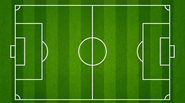 Aerial view of a soccer field with marked lines and goal areas