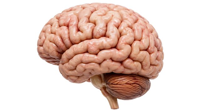 Human brain anatomy 3D illustration isolated on white background, concept of neurology, intelligence, mental health, and psychology