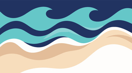Fototapeta premium Abstract dynamic ocean waves and beach sand background with minimalist curved sea water flowing lines and tropical summer coastal papercut style vector illustration