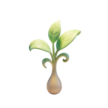 Stylized 3D Botanical Organic Sprout Growth Icon