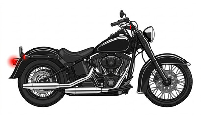 Obraz premium Black and white cruiser motorcycle vector with chrome details and red taillight isolated design