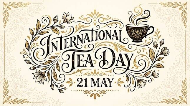 International tea day 21 may vintage ornate graphic design