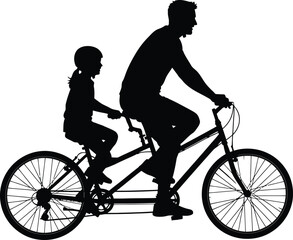 Fototapeta premium Man Riding Bicycle with Child Silhouette