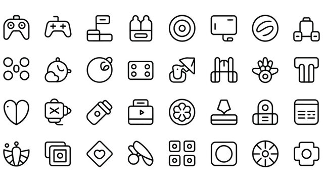 Collection of various line icons on a transparent background for graphic resources and design
