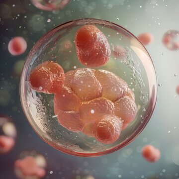 Microscopic view of a developing embryo inside a transparent membrane