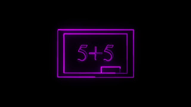 Neon Purple Glowing Math Addition 5+5 on Chalkboard Animation
