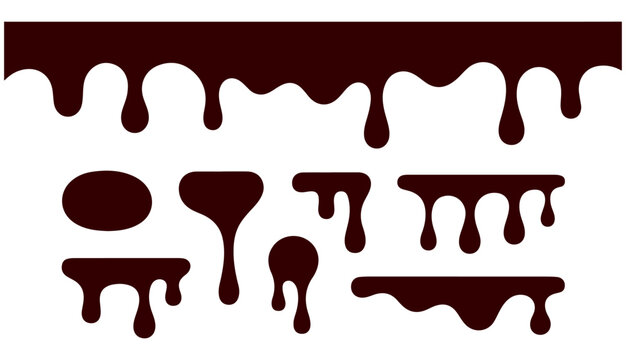 Liquid dripping silhouette set for chocolate or paint, seamless border design for food sweet and industrial projects, drip, dripping, liquid, chocolate, paint, sauce, melt, melting, drop