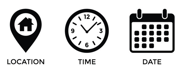 Fototapeta premium Date Time and Address Elements for Appointment and Navigation Design Vector Illustration