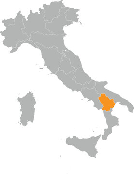 Basilicata Location on Map of Italy with States and Regions Editable Cartographic Illustration