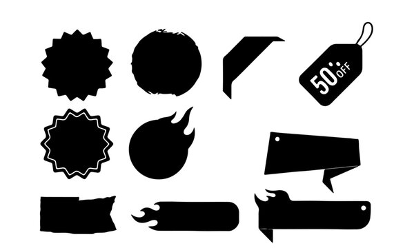 Sale Tags Set PNG &ndash; Discount Label Stickers Black Silhouette Collection