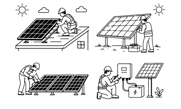 Solar Panel Installation Set PNG &ndash; Technician Installing Solar Energy System Silhouette Collection