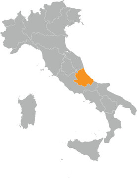 Abruzzo Location on Map of Italy with States and Regions Editable Cartographic Illustration