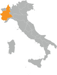 Obraz premium Piemonte Location on Map of Italy with States and Regions Editable Cartographic Illustration.