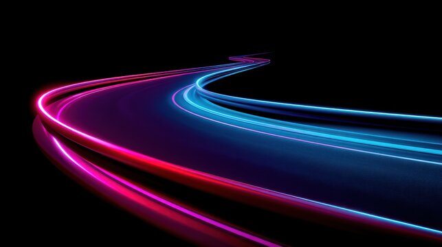 Abstract neon light trails on black background