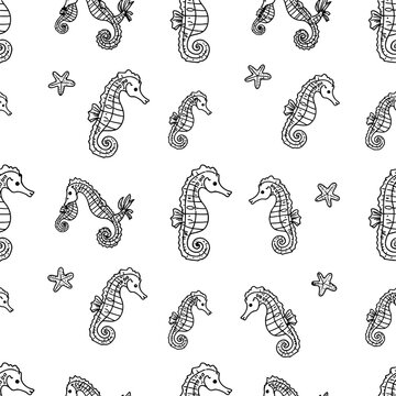 Seahorse Sketch Seamless Background Pattern