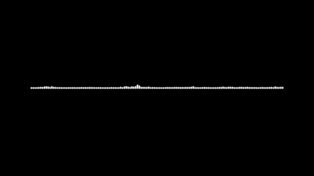 Dynamic waveform spectrum animation with glowing white equalizer bars, abstract audio frequency motion and seamless black background sound visualization effects