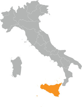 Sicily Location on Map of Italy with States and Regions Editable Cartographic Illustration45 words