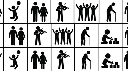 Set of human life cycle icons, including childhood, adulthood, and old age © MstSadiaAkther
