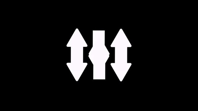 Up and down arrows on black background, motion graphics a set of four white