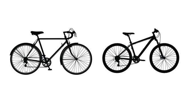 bicycle silhouettes two bikes on white background